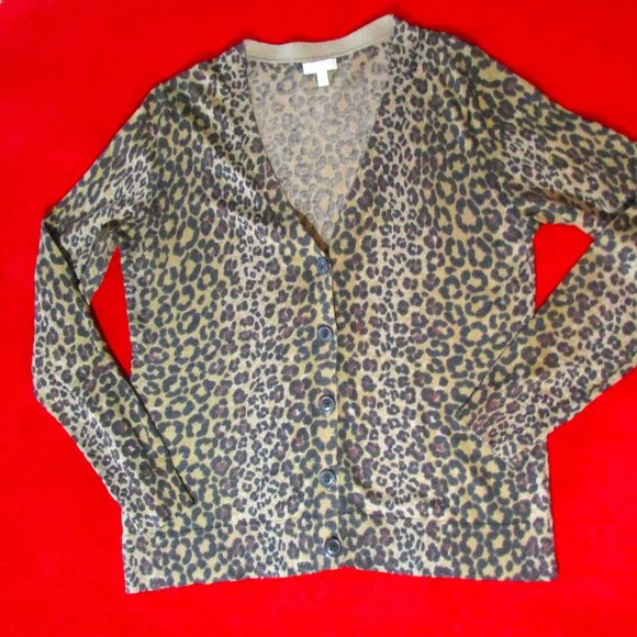 Talbots Sweaters - Talbots Leopard Print Knit Sweater Button Front